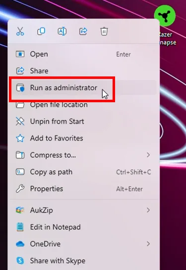 Eseguire Razer Synapse come amministratore da Windows