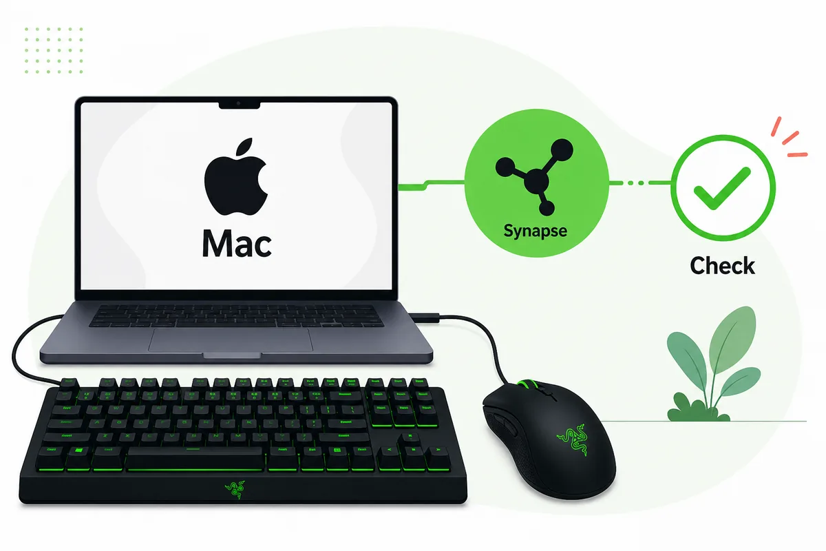 Illustration: Mac, Synapse-Zweig und offizielle Quelle vor dem Download pruefen.