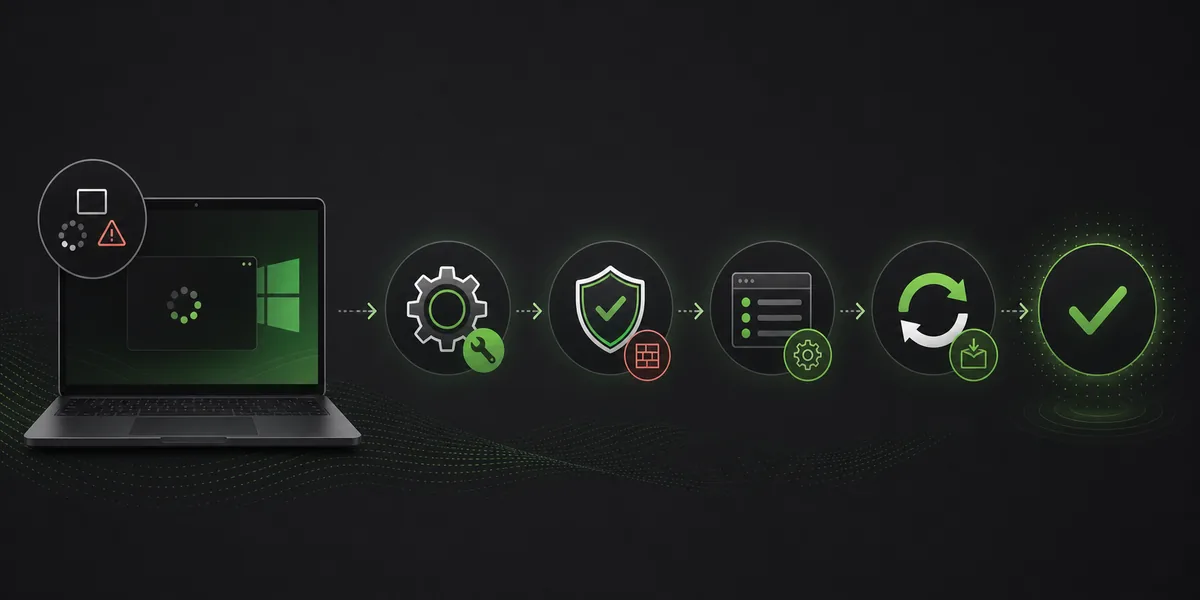 Flujo de reparación de Synapse para pantalla en blanco y fallo de inicio